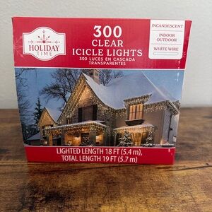 ✨ Holiday Time 300 Clear Icicle Lights – White Wire (Indoor/Outdoor)